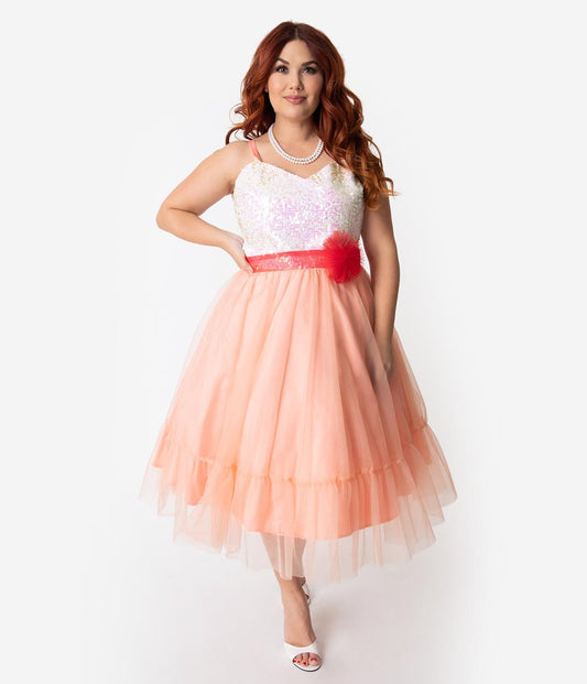 Barbie™ x Unique Vintage Plus Size Peaches N Cream Chiffon Dress
