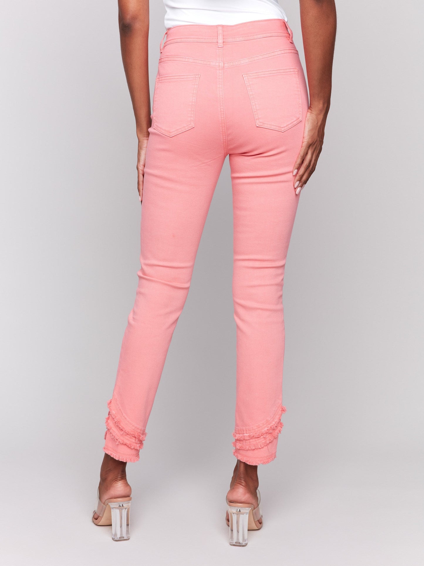 Frayed Hem Twill Pants - Watermelon