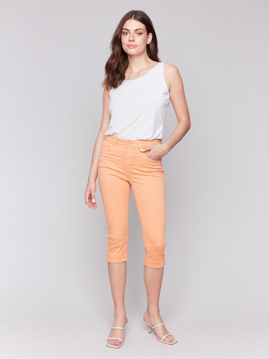 Knee High Capri Twill Pants - Papaya