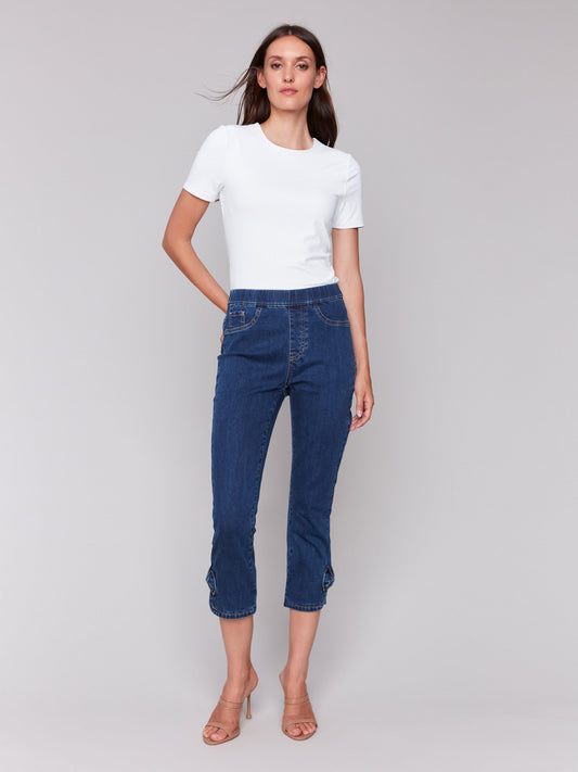 Pull-On Jeans with Bow Detail - Indigo
