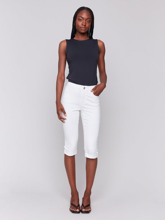 Stretch Twill Pedal Pusher Pants - White