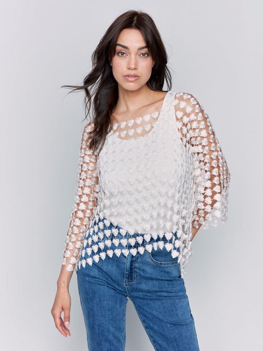 Textured Crochet Heart Top - Natural